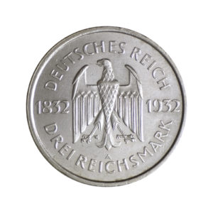 Wertseite der Münze 3 Reichsmark 1932 Weimarer Republik 100. Todestag Goethes