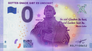 0 Euroschein zum Reformationsjubiläum 2017, Gottes Gnade gibt es umsonst - Souvenir