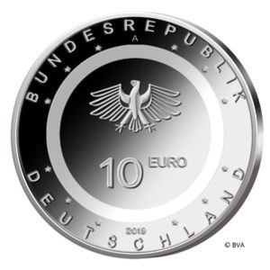 BRD 10 Euro 2019 „In der Luft“ mit lichtdurchlässigem Kunststoffring, Wertseite, Copyright BVA