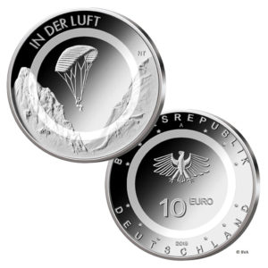 BRD 10 Euro 2019 „In der Luft“ mit lichtdurchlässigem Kunststoffring, Motivseite, Copyright BVA