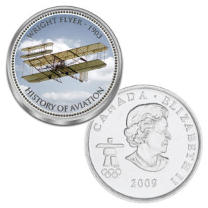 Münze 25 Cent Kanada 2009, mit Farbmotiv Luftfahrtgeschichte - Wright Flyer