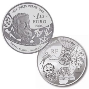 Münze 1.5 Euro Frankreich 2006, 100. Todestag Jules Verne mit Motiv Fünf Wochen im Ballon