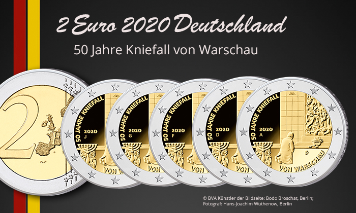 Münze 2 Euro 2020 Deutschland, 50 Jahre Kniefall von Warschau