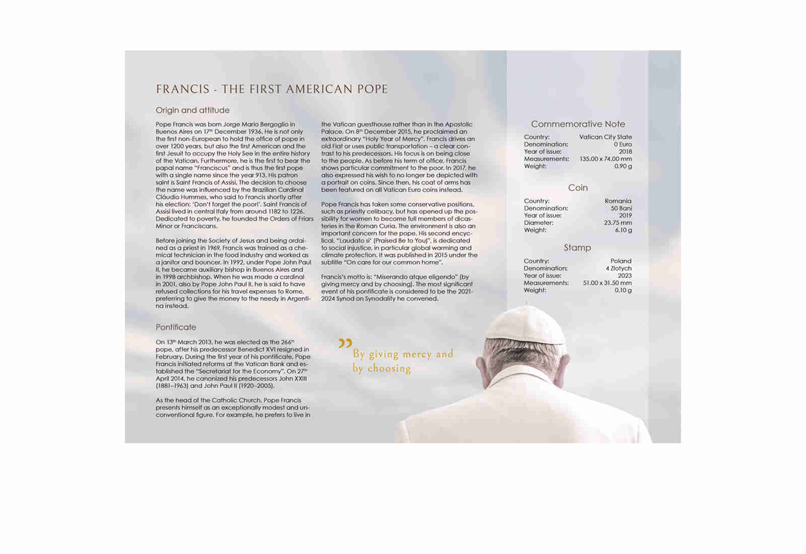 Papst Franziskus Blister - Karte inkl. Münze, Briefmarke und Banknote
