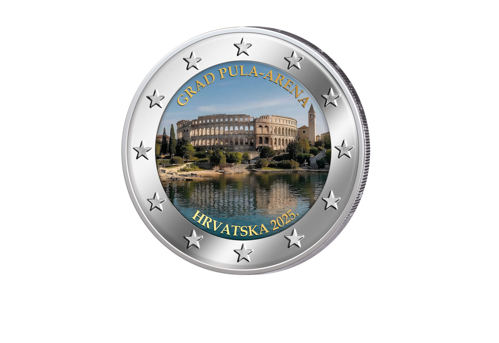 2 Euro 2025 Kroatien Pula Arena mit Farbapplikation