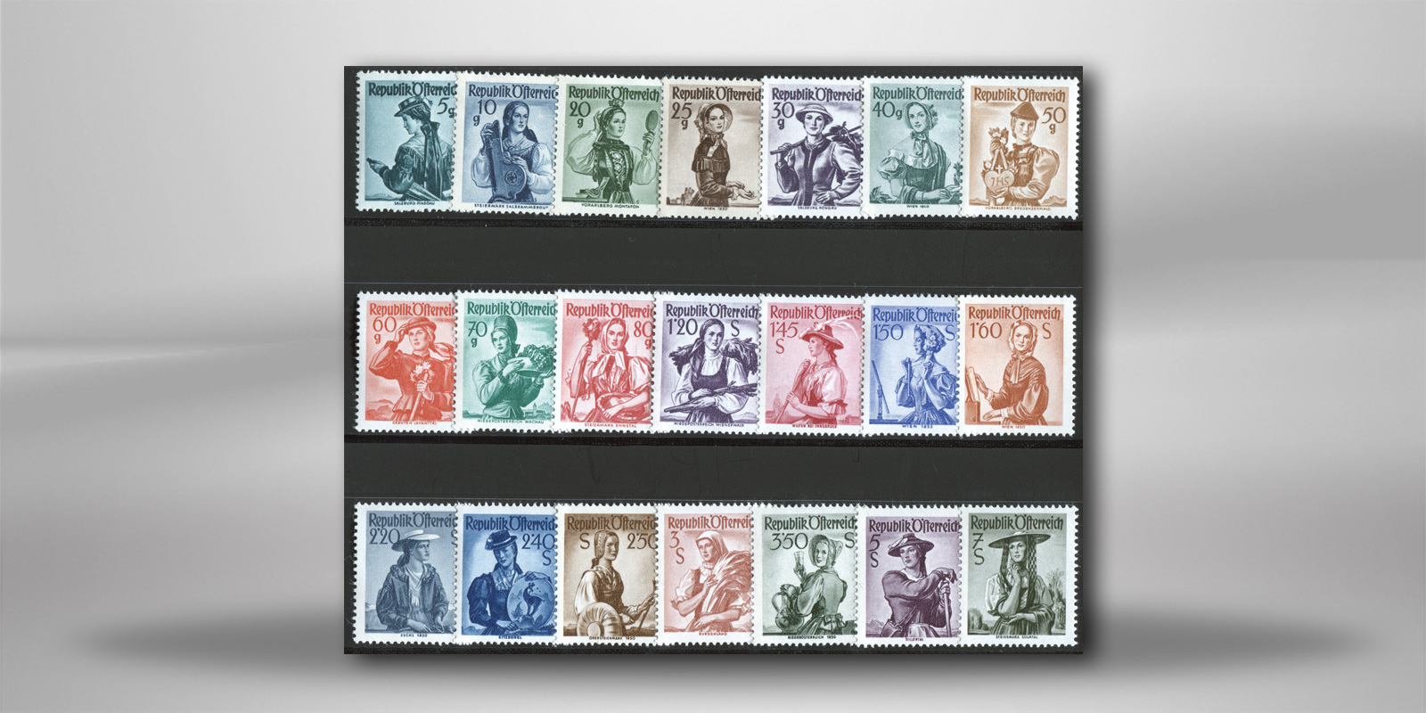 Briefmarke Jahrgang 1958 Trachten Österreich Michel-Nr. 894/980 II y postfrisch