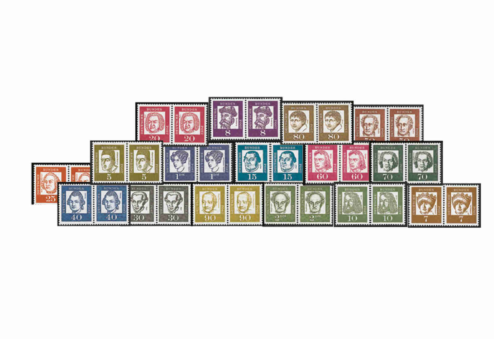 Briefmarken BRD MiNr: 347-362 ** PA Bedeutende Deutsche 25 Werte