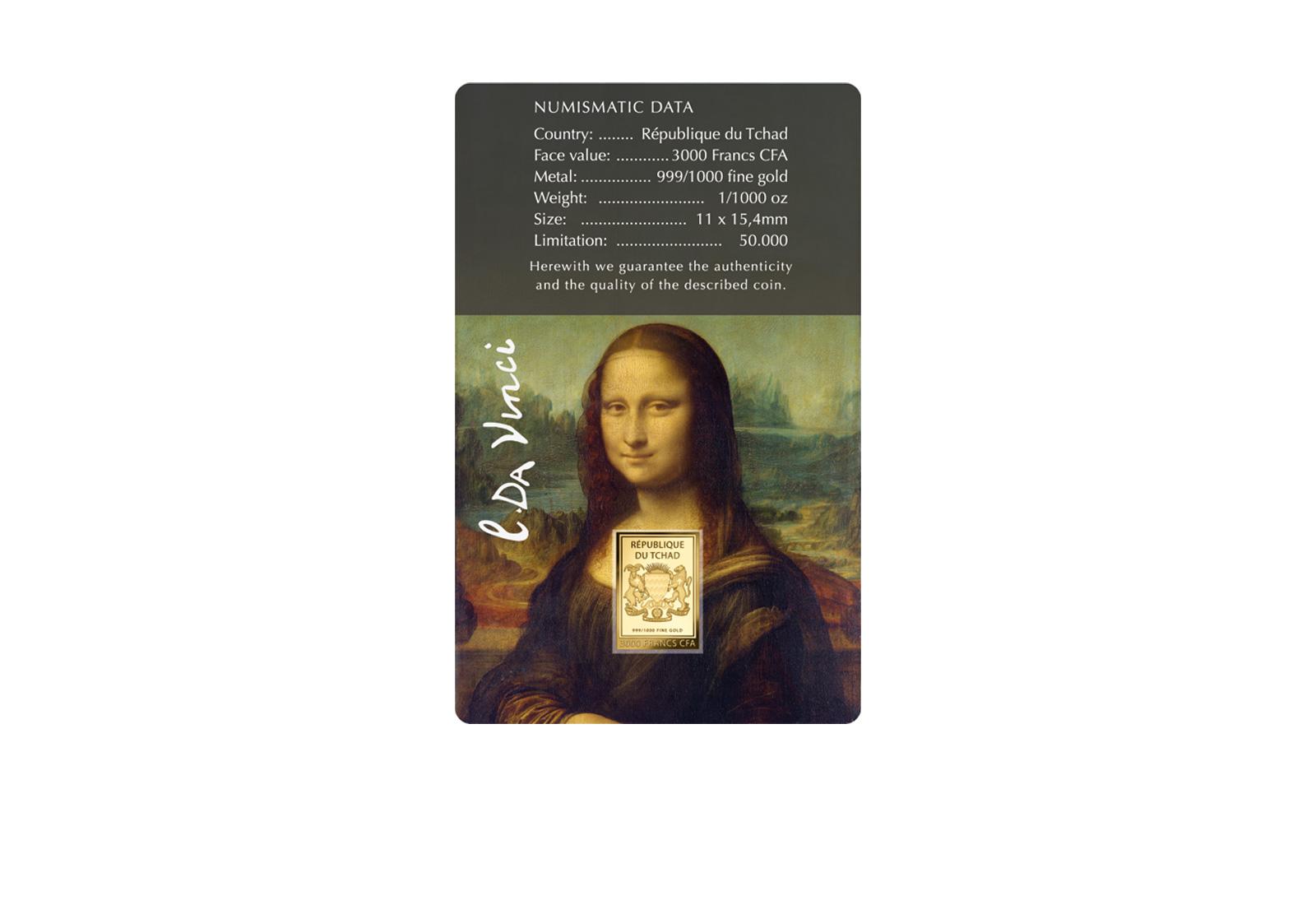 Goldmünze Motiv "Mona Lisa - Leonardo da Vinci" Coincard 999/1000 Gold Geschenk