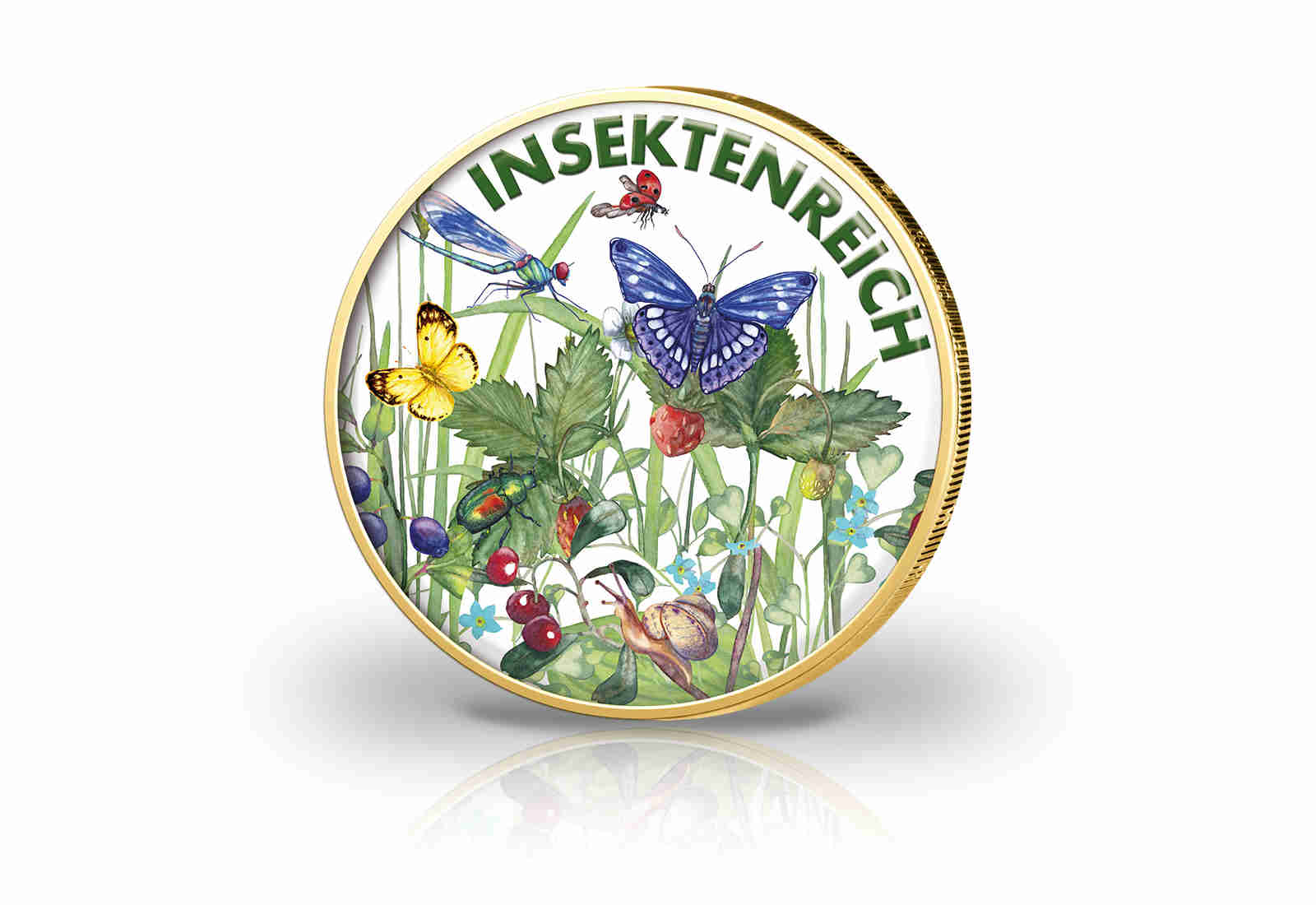 2 Euro mit Farbmotiv und 24 Karat Goldauflage Insekten