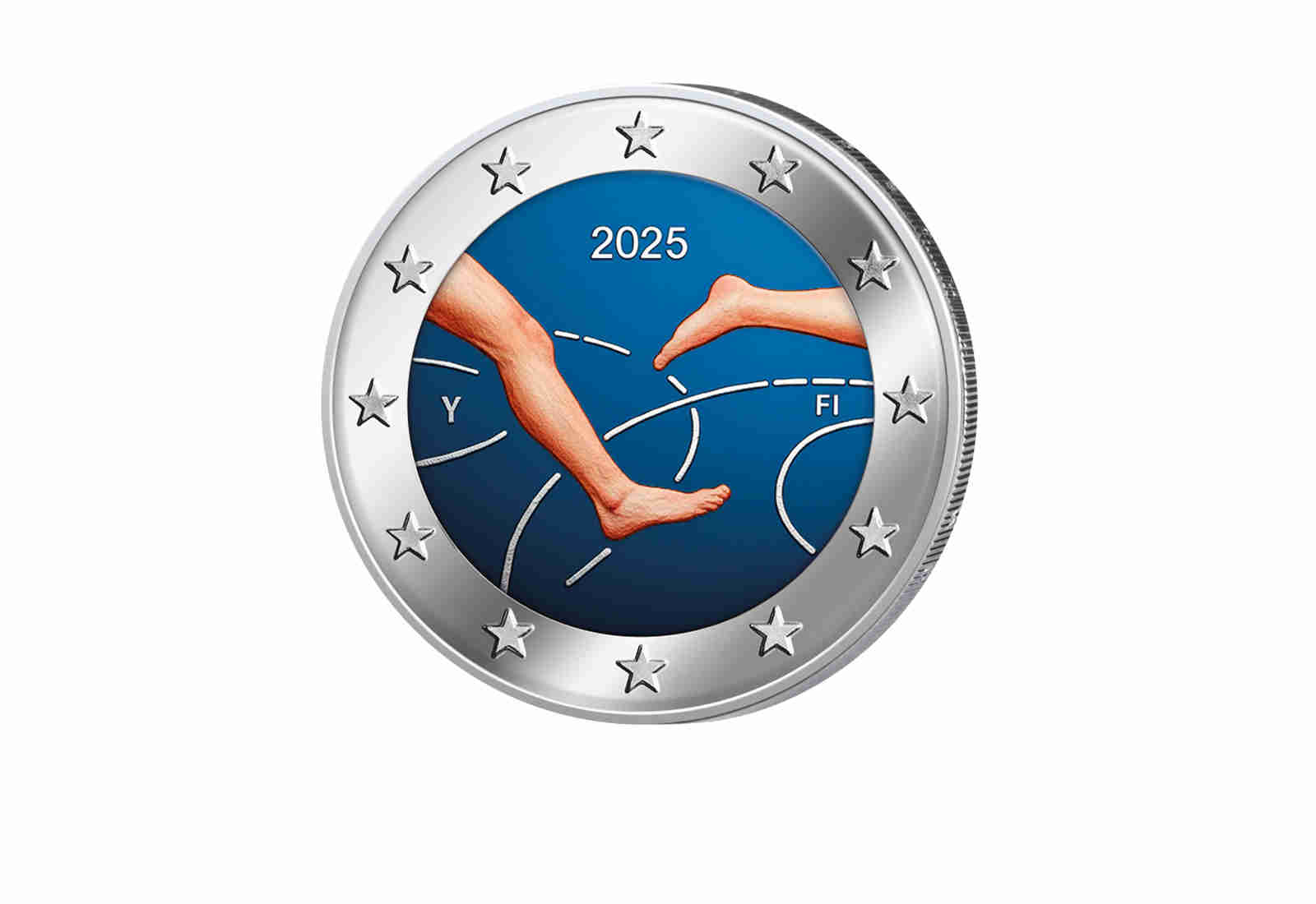 2 Euro Finnland 100 Jahre Finnland-Schweden Leichtathletikspiel mit Farbapplikation