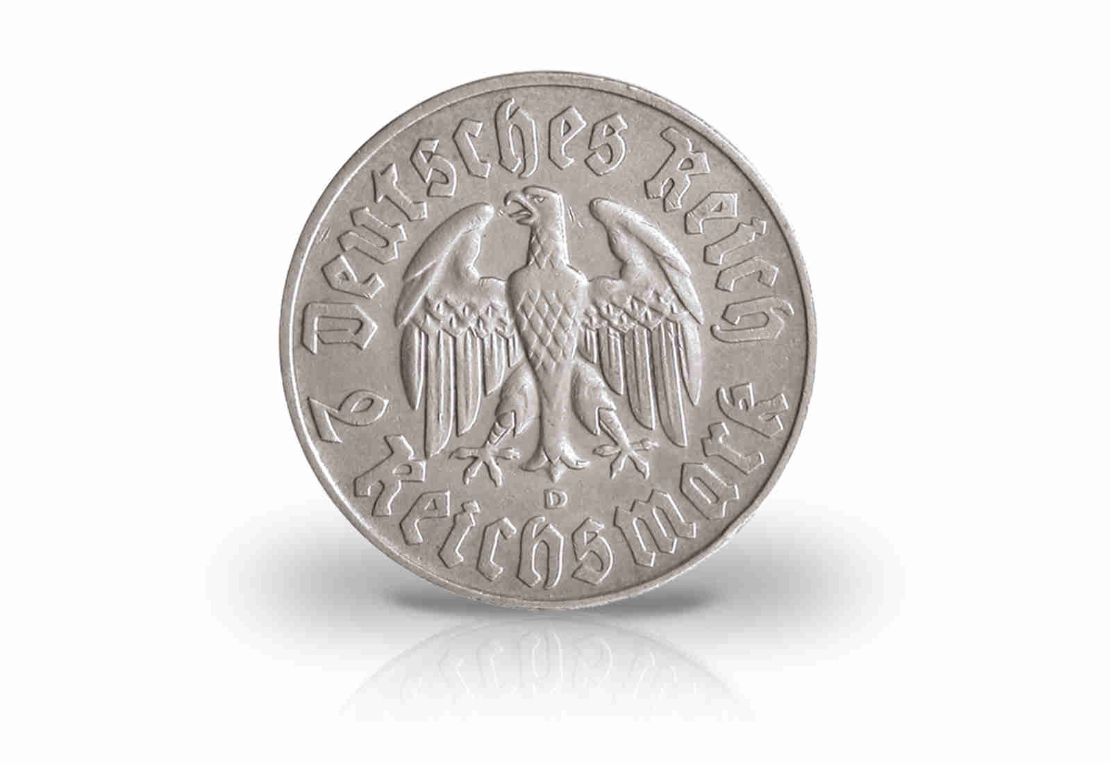 2 Reichsmark 1933 Drittes Reich Martin Luther Prägestätte F Jaeger-Nr. 352