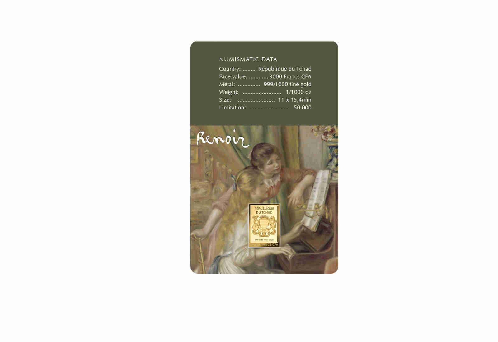 Goldmünze Motiv "Junge Mädchen am Klavier" Coincard Feinheit 999/1000 Gold Geschenk