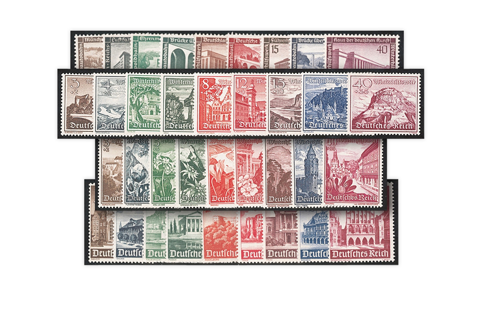 Briefmarken Deutsches Reich Winterhilfe Quartett Bauwerke im Set postfrisch