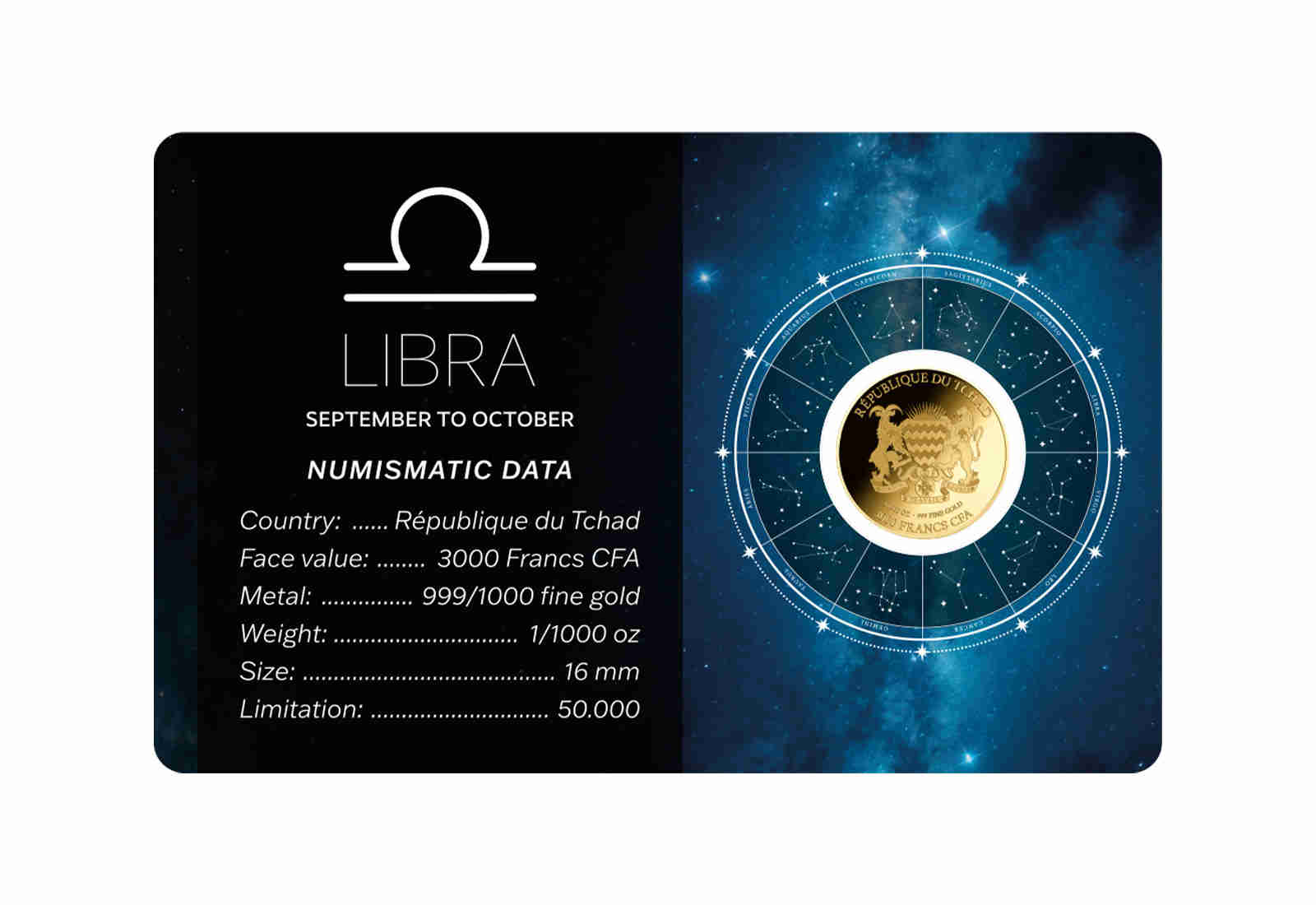 Goldmünze Sternzeichen Waage Coincard Feinheit 999/1000 Gold Geschenk