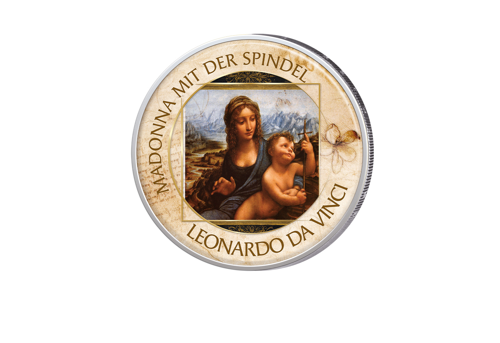 2 Euro mit Farbapplikation Madonna mit der Spindel Serie Kunst I