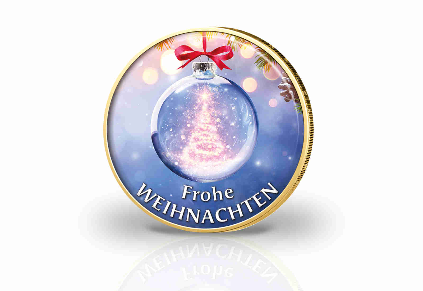 2 Euro vergoldet mit Farbmotiv Frohe Weihnachten