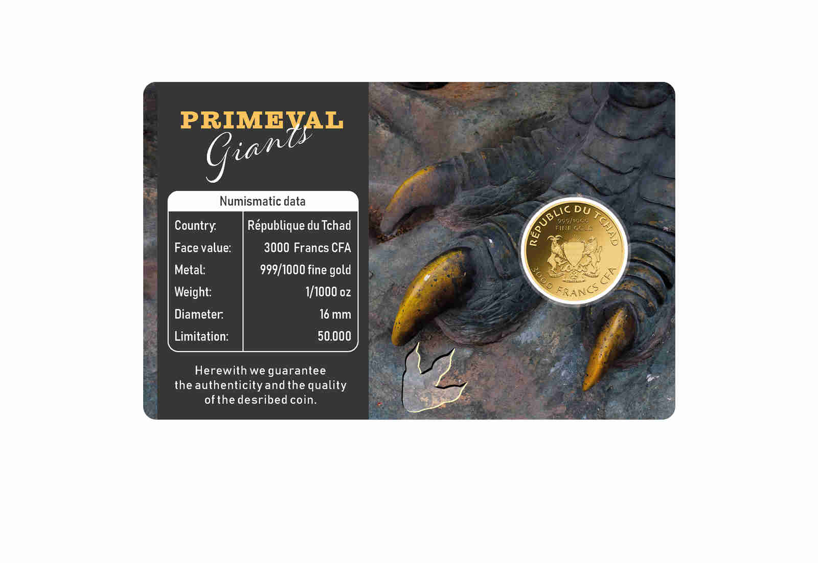 Goldmünze Motiv "Tyrannosaurus Rex" Coincard Feinheit 999/1000 Gold Geschenk