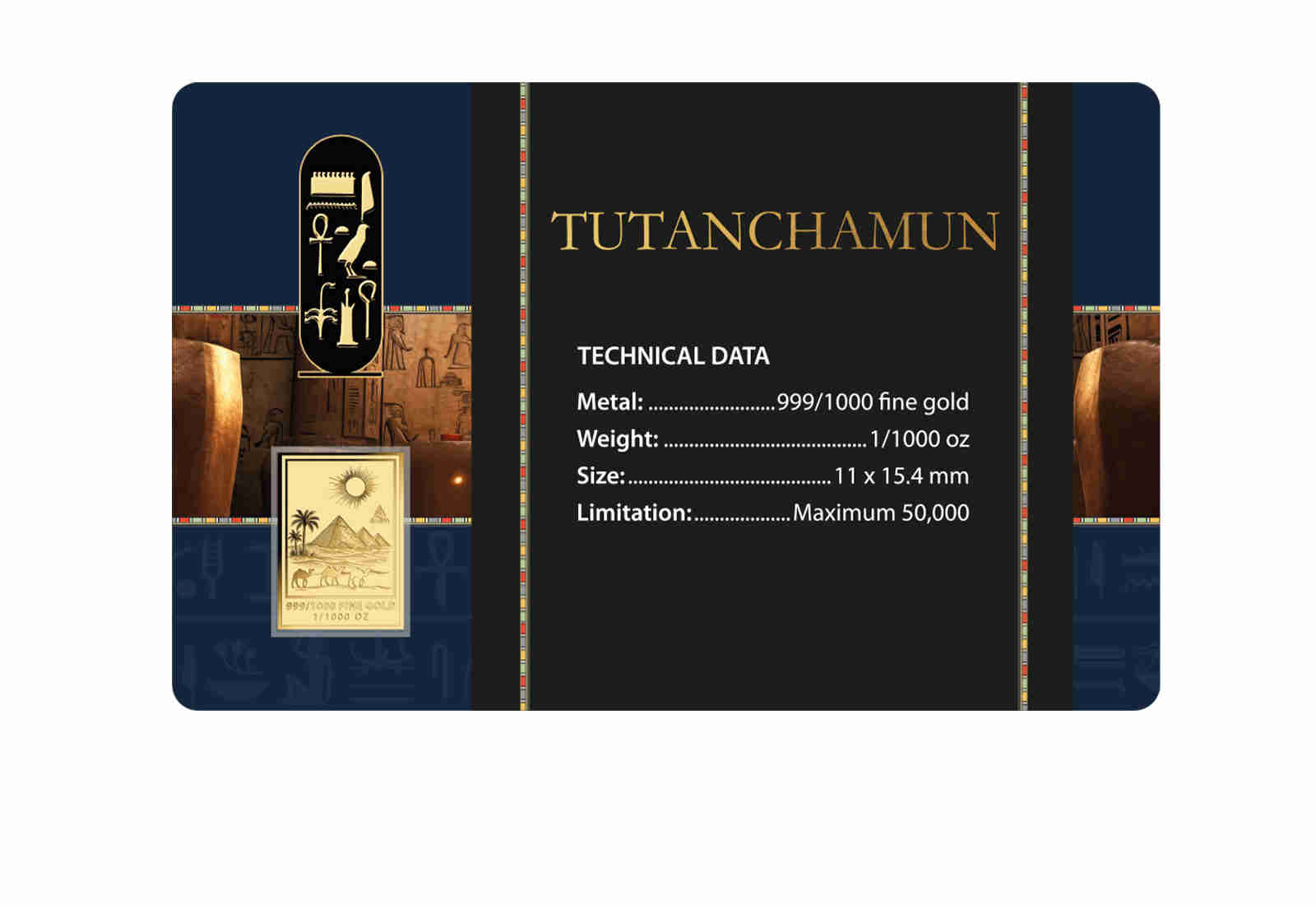 Goldcard Motiv "Tutanchamun" mit 999/1000 Goldausgabe