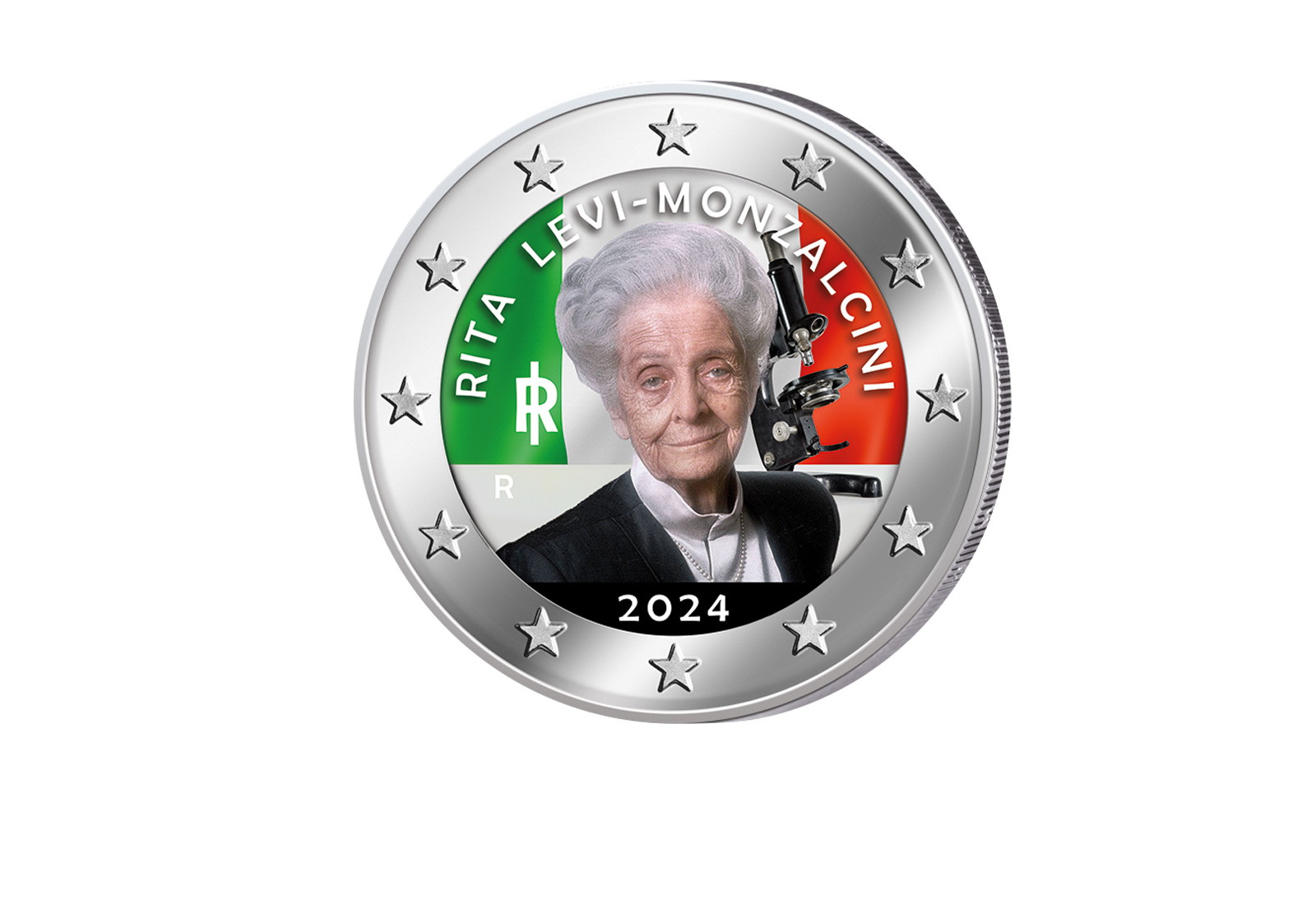 2 Euro 2024 Italien Medizin Nobelpreisträgerin Rita Levi-Montalcini mit Farbmotiv