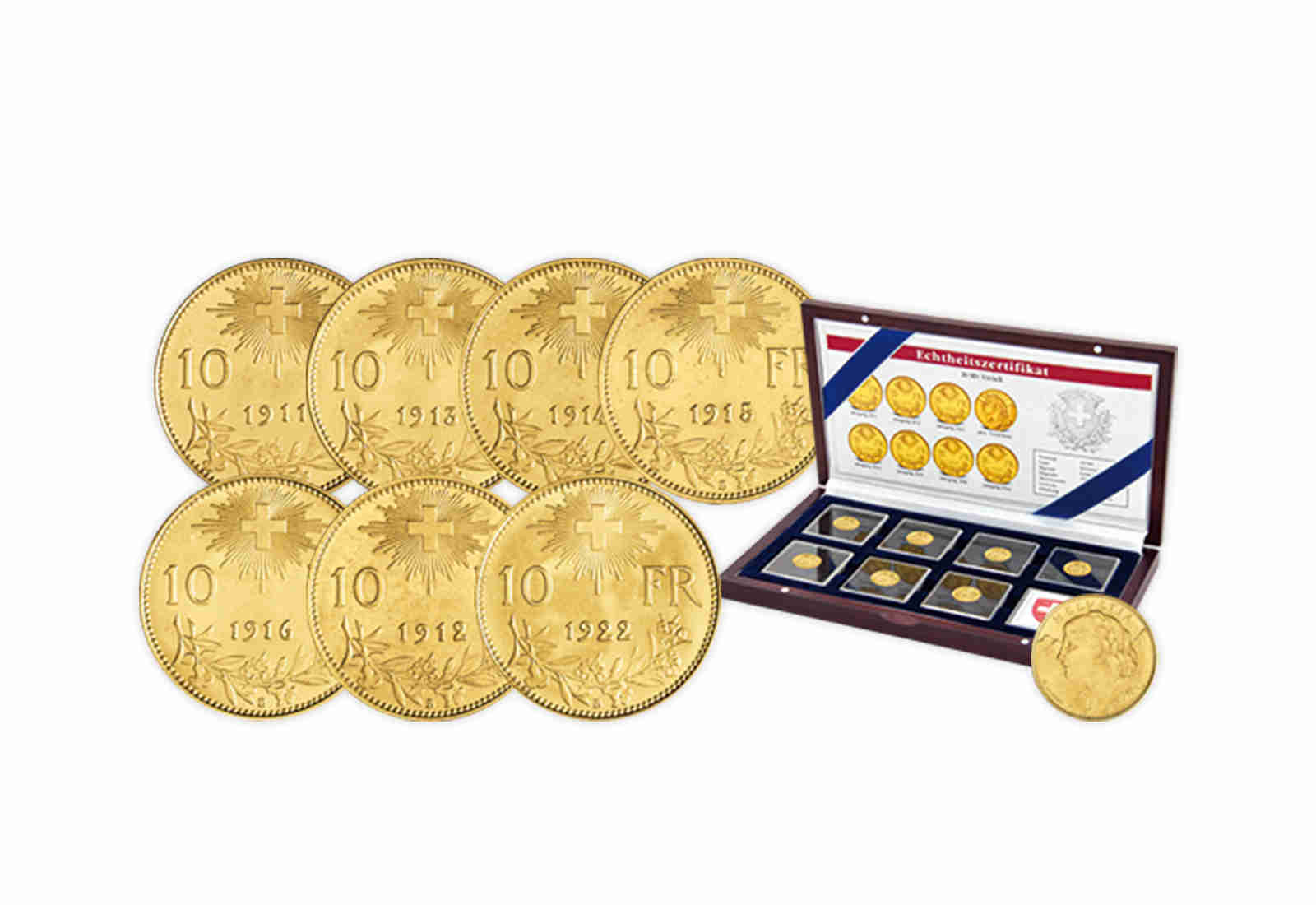 Goldmünzenset - 7x 10 Franken Gold Vreneli -Schweiz - Jahrgänge 1911-1922