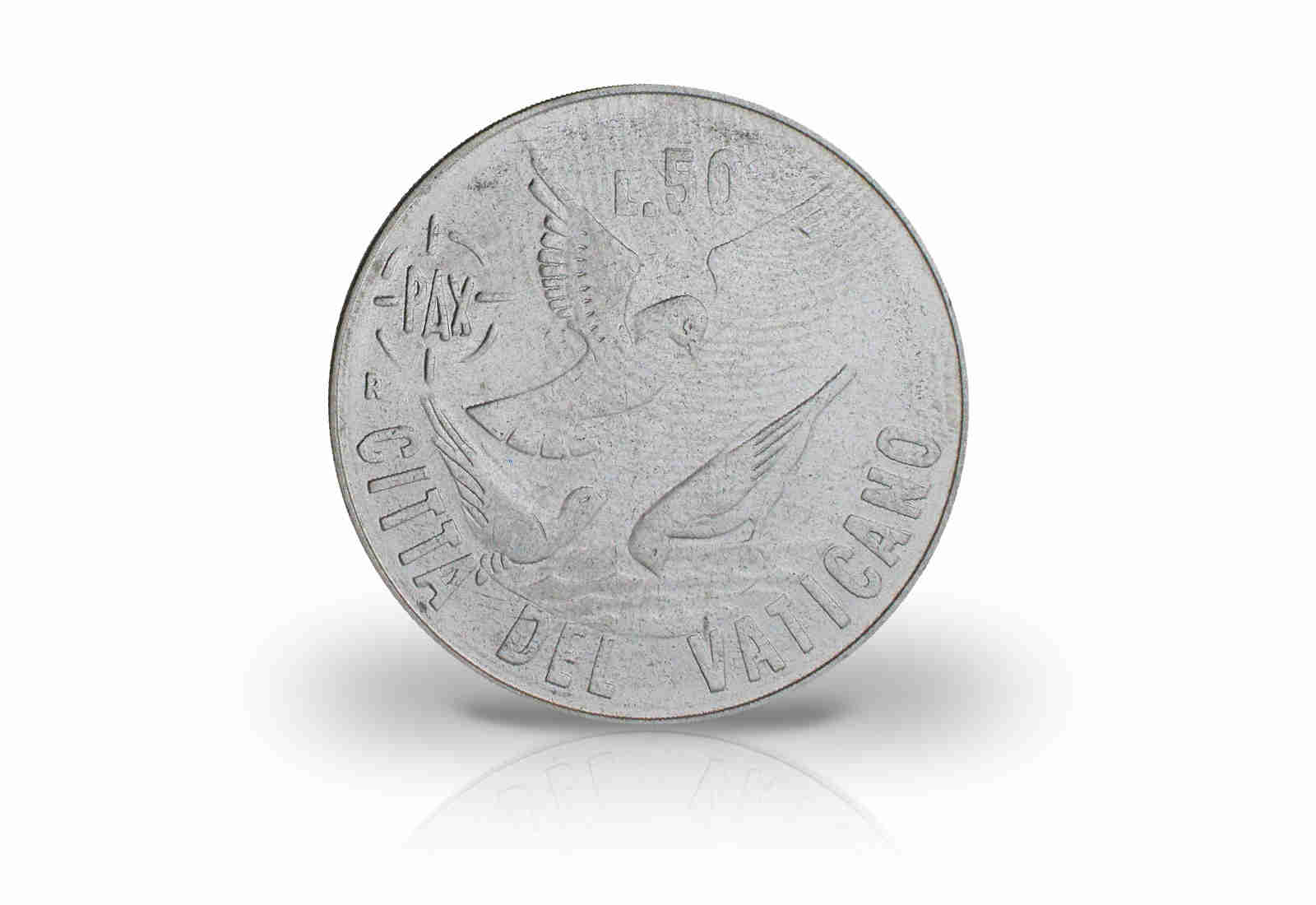 50 Lire 1984 Vatikan Papst Paul II. Die trinkenden Tauben