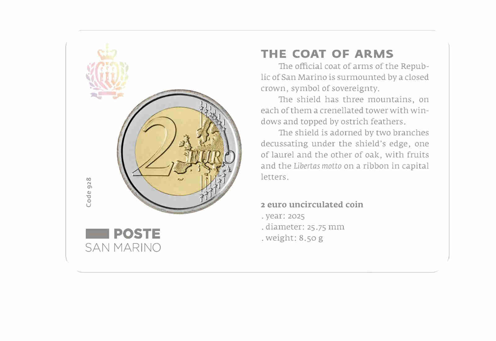 2 Euro 2025 San Marino Kursmünze st in Coincard
