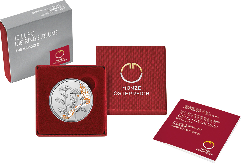10 Euro Silbermünze 2022 Österreich Ringelblume Mit der Sprache der Blumen PP
