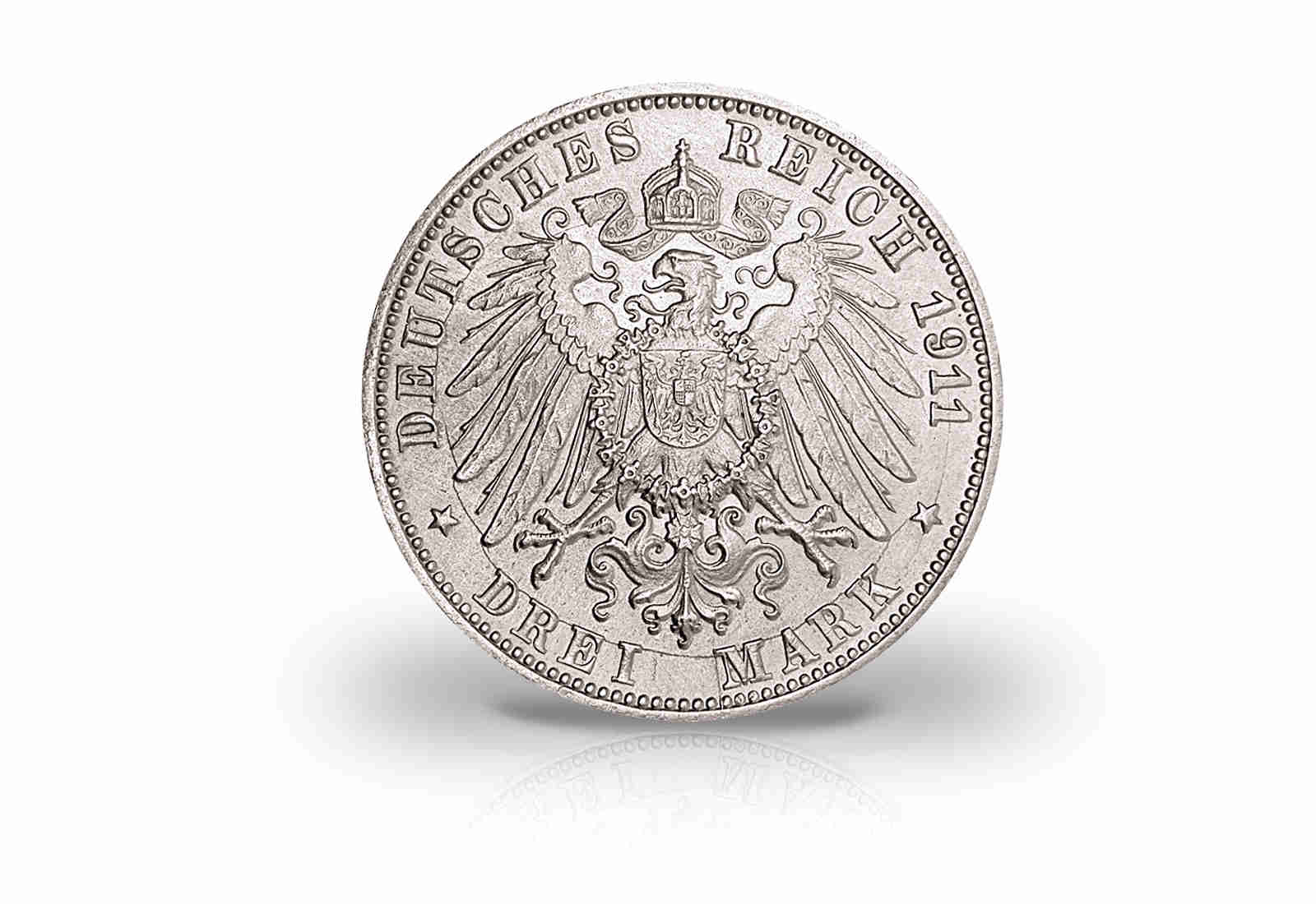 3 Mark 1911 Deutsches Kaiserreich Württemberg Silberne Hochzeit Jaeger-Nr. 177a