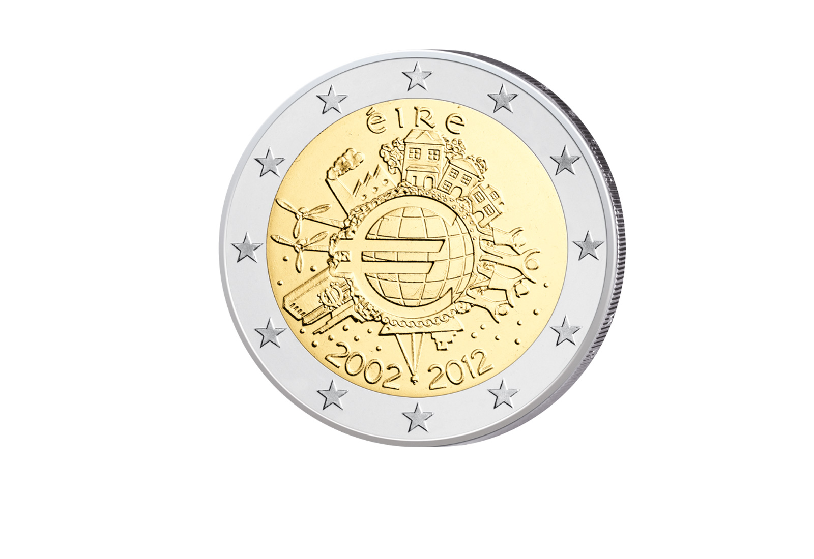 2 Euro 2012 Irland Gemeinschaftsausgabe 10 Jahre Bargeld bfr.