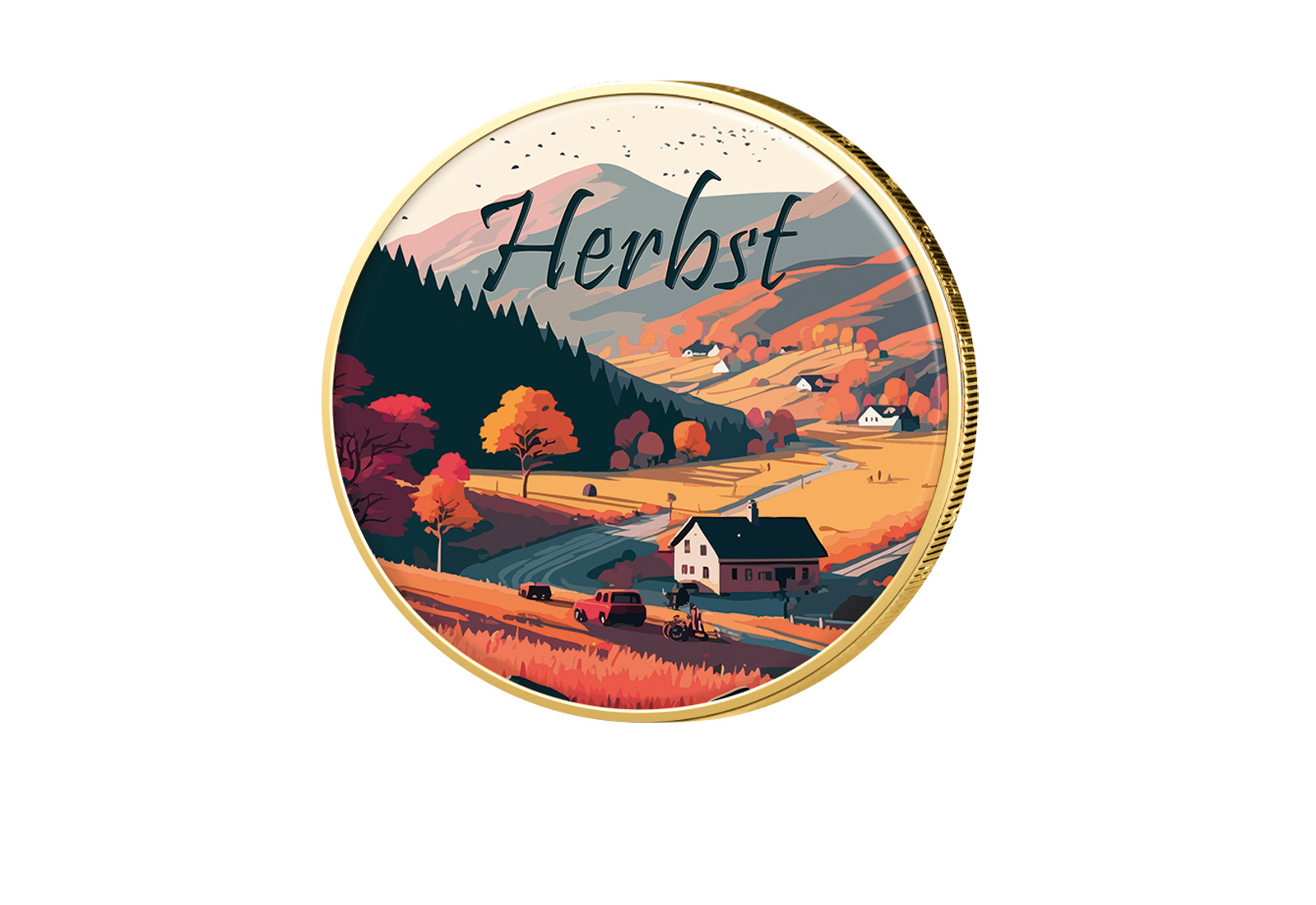 2 Euro vergoldet Serie Die 4 Jahreszeiten - Herbst mit Farbmotiv