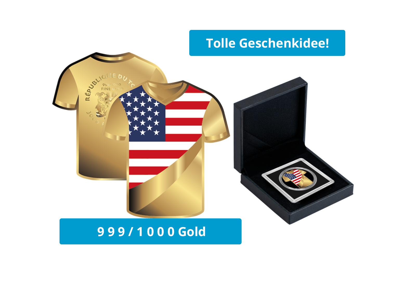 Goldmünze Motiv "Trikot USA" 999/1000 Gold im Geschenketui