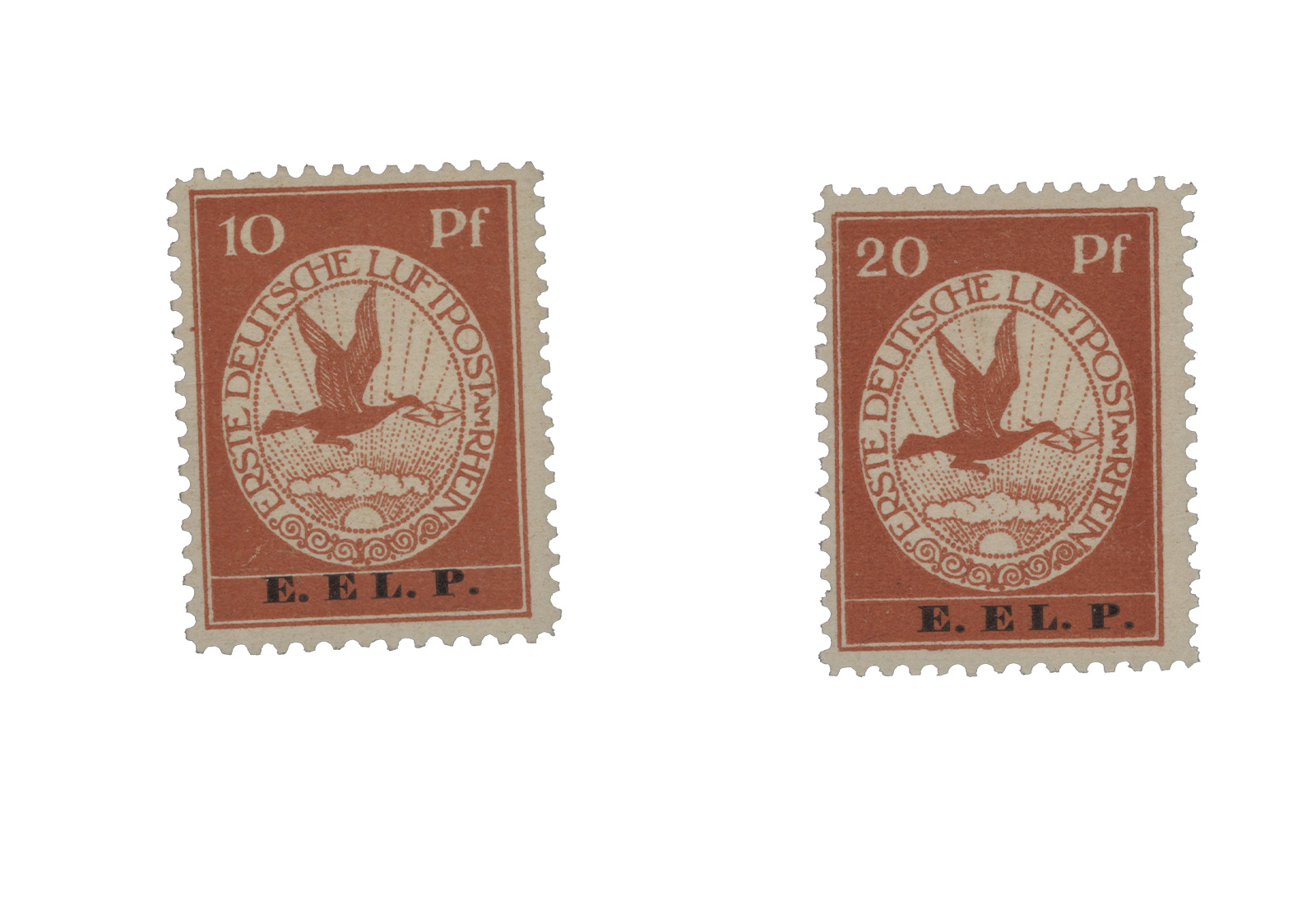 DR Flugpost V/VI Falz 10 + 20 Pfennig Flugpost 1912
