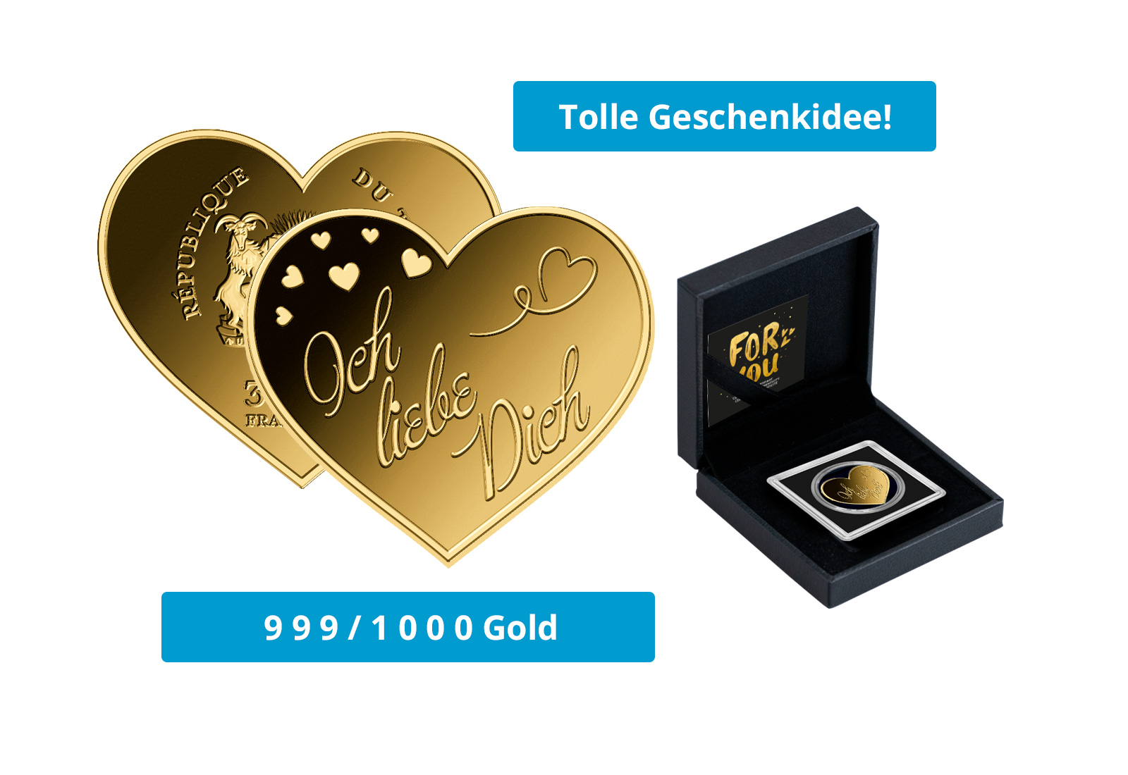 Goldmünze Motiv "Ich liebe Dich" 999/1000 Gold Geschenk
