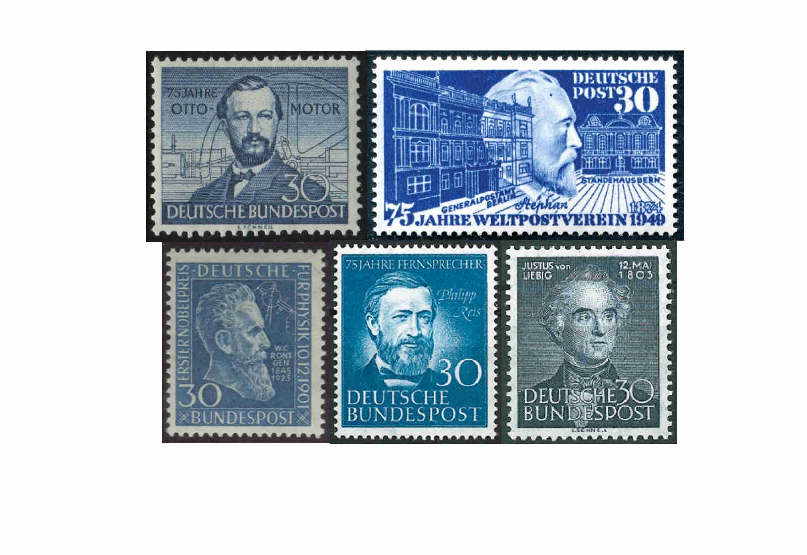 Briefmarken BRD Blaues Quintett 1949-1953 Michel-Nr. 116,147,150,161,166 postfrisch