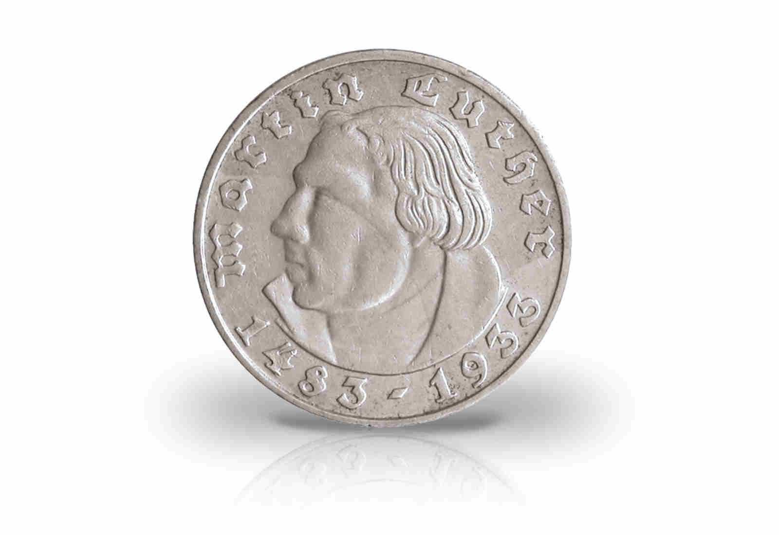 2 Reichsmark 1933 Drittes Reich Martin Luther Prägestätte E Jaeger-Nr. 352
