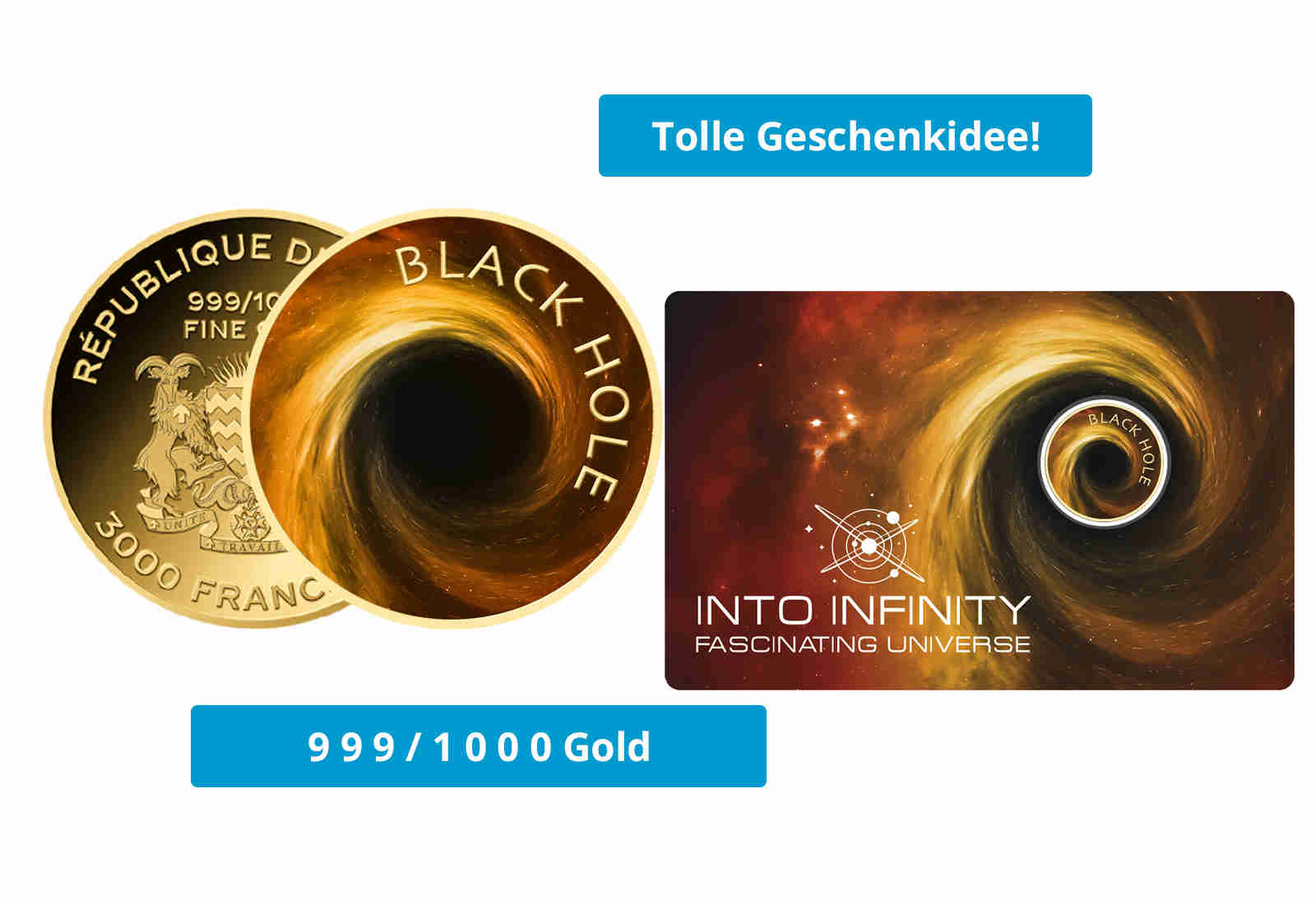 Goldmünze Motiv "Schwarzes Loch" Coincard 999/1000 Gold Geschenk