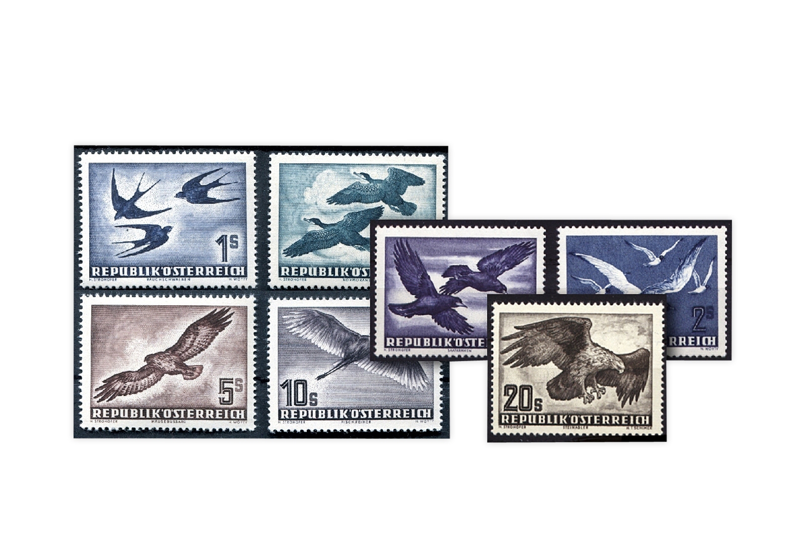 Österreich Mi.Nr. 984/87 ** plus Mi.Nr. 955/56 ** und Mi.Nr. 968 **