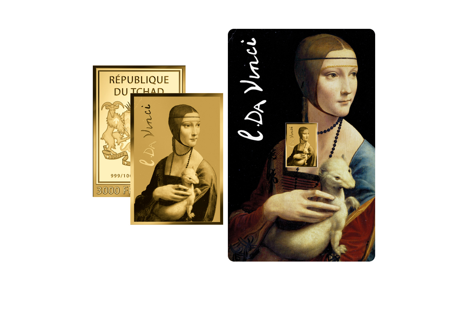 Goldmünze Motiv Dame mit dem Hermelin Coincard Feinheit 999/1000 Gold Geschenk