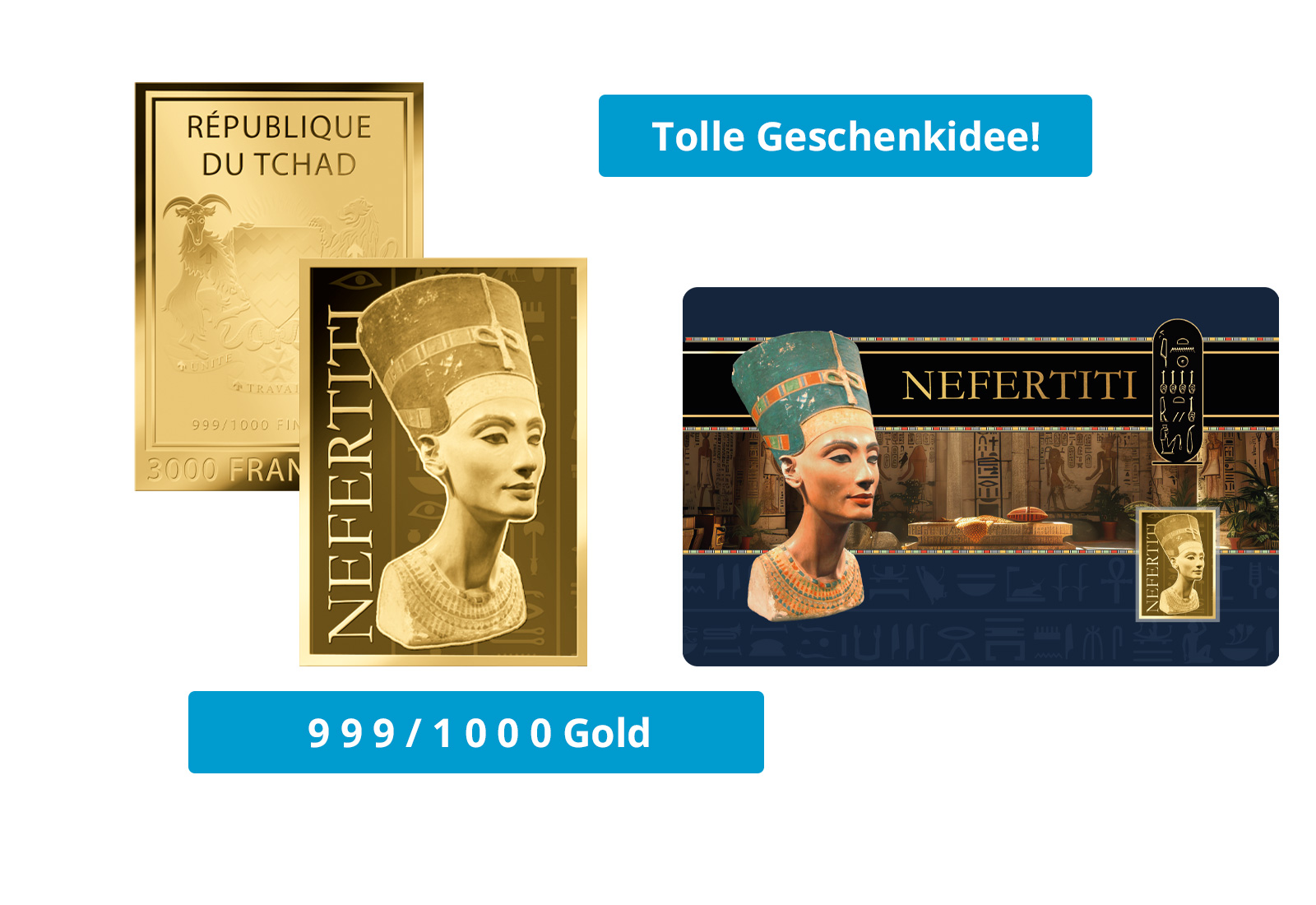 Goldmünze Motiv "Nofretete" Coincard 999/1000 Gold Geschenk