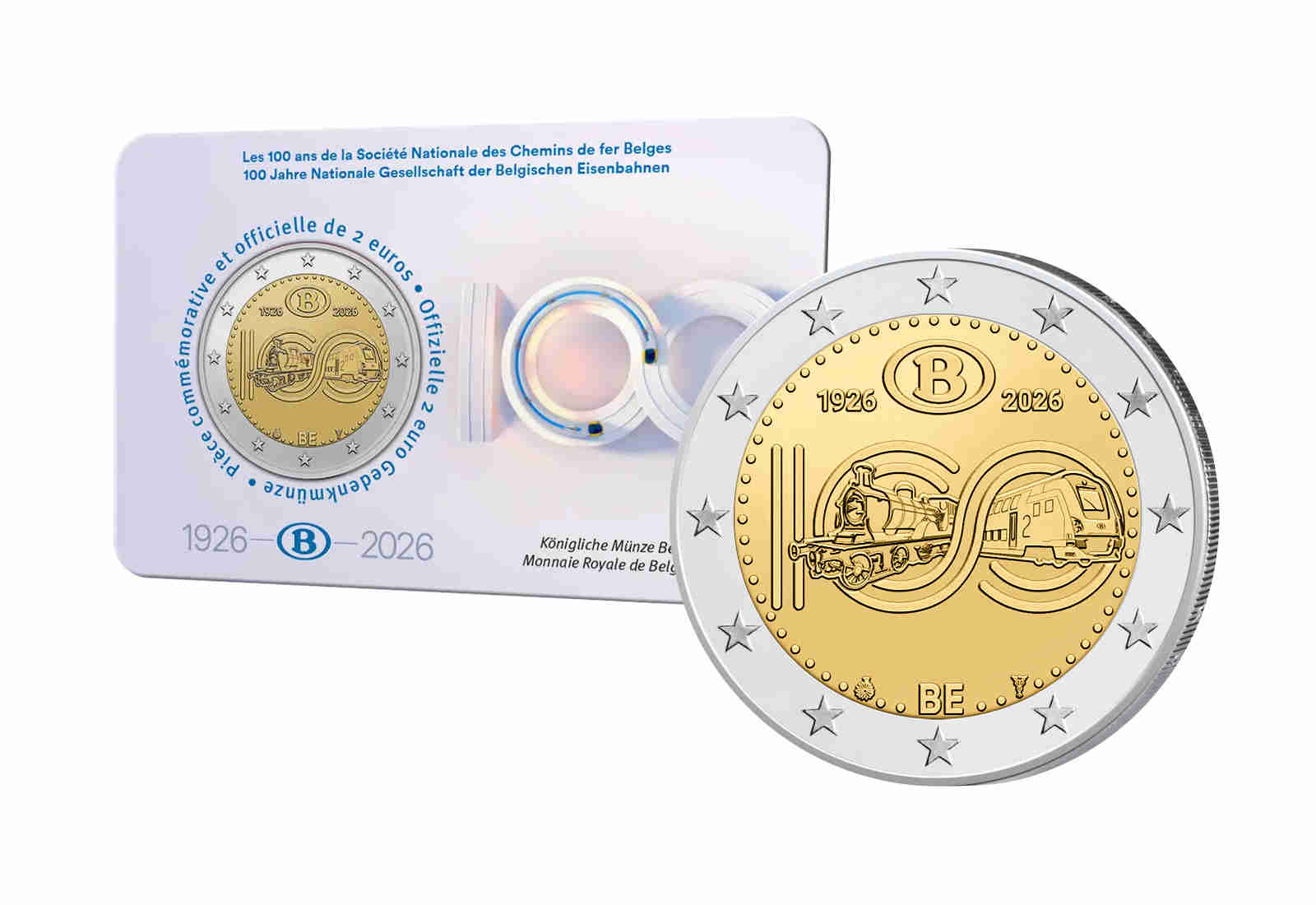 2 Euro 2026 Belgien 100 Jahre belgische Staatsbahnen SNCB in Coincard u. Wahl