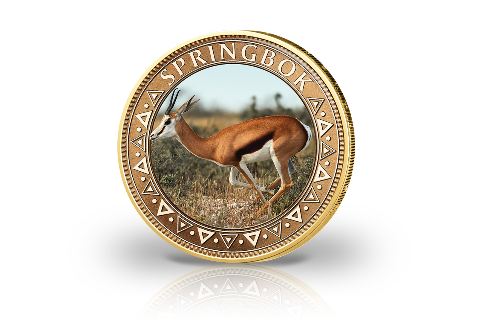 2 Euro vergoldet mit Farbmotiv Springbock