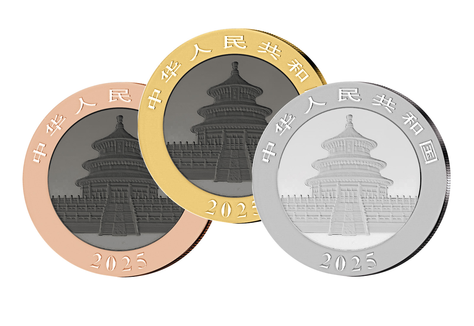 3x 30g China Panda 2025 Silbermünze mit Veredelung