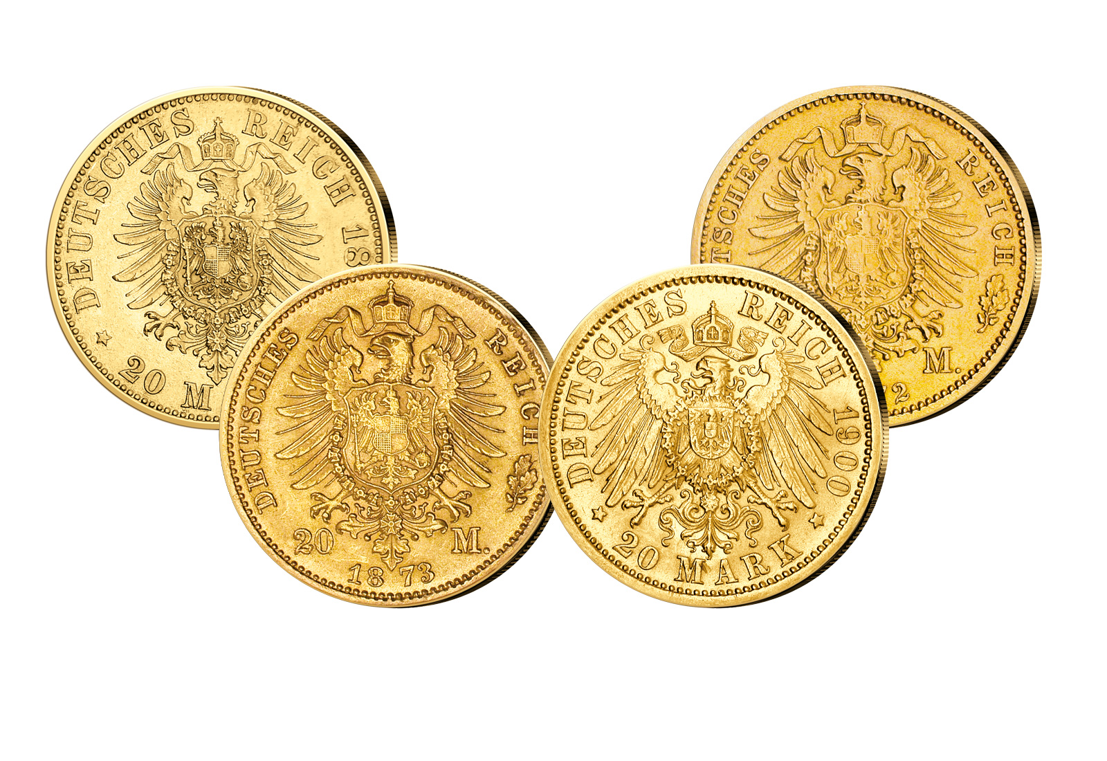 Deutsches Kaiserreich 4er Set 20 Mark Gold 1890-1914 (J.-Nr.: 194, 246, 259, 296)