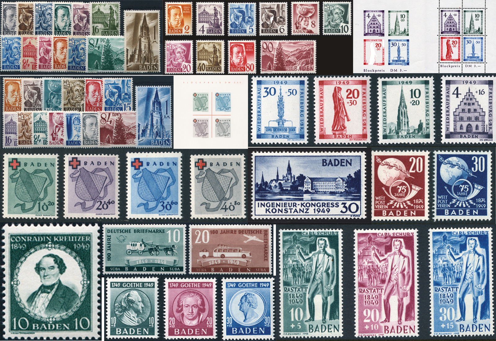 Franz. Zone Baden kompl. gest. MiNr.: 1-57 + 3 Blocks im SET
