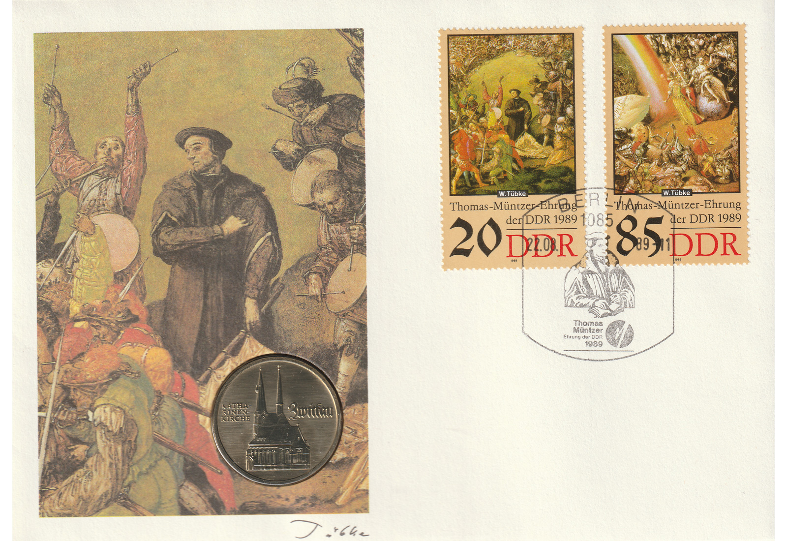 DDR Numisbrief J. 1626 5 Mark Th.-Müntzer Ehr. 1989 Katharinenk. Zwickau
 
 