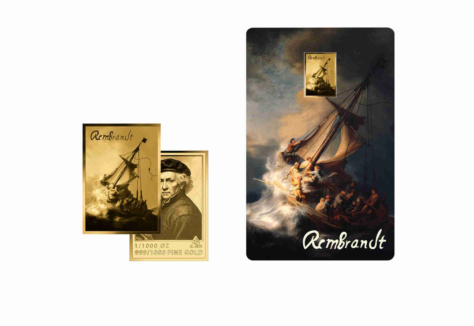 Goldcard Motiv Christus im Sturm auf dem See Genezareth - Rembrandt van Rijn 999/1000 Gold
 
