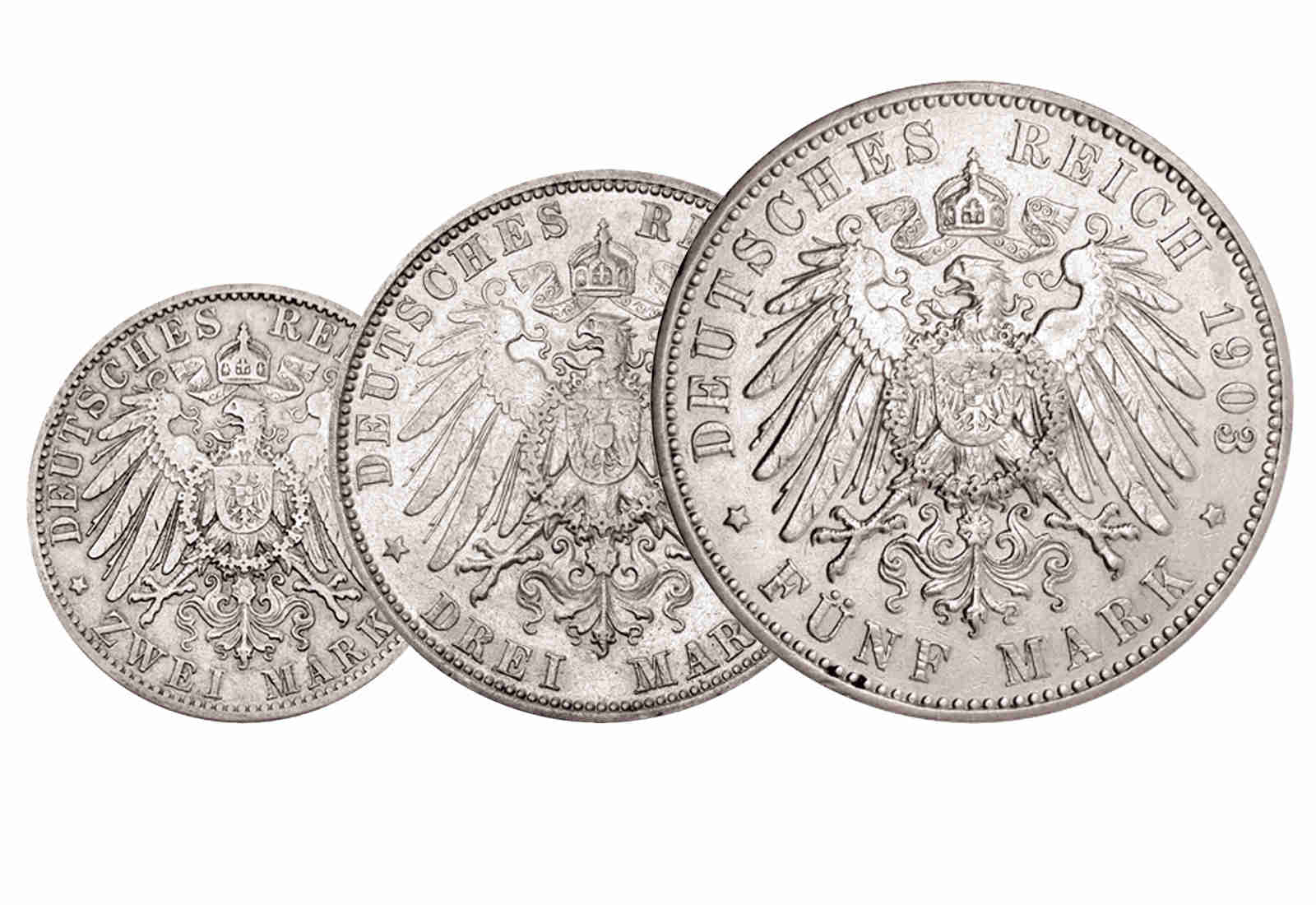 Kaiserreich Sparset Bayern - 2, 3 & 5 Mark König Otto J. 45, 46, 47  im Etui
