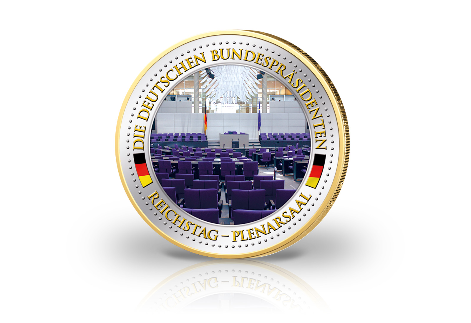 2 Euro vergoldet Deutsche Bundespräsidenten Plenarsaal Reichstag mit Farbmotiv
