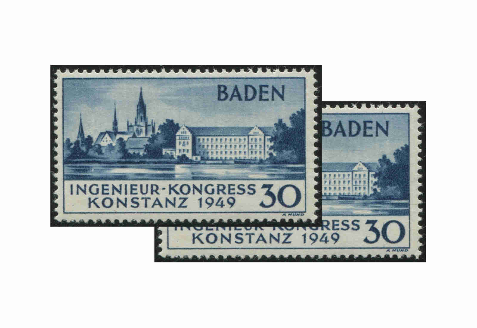 Baden Ingenieur-Kongress 1949 Mi.Nr. 46 II postfrisch plus gratis 46 I postfrisch