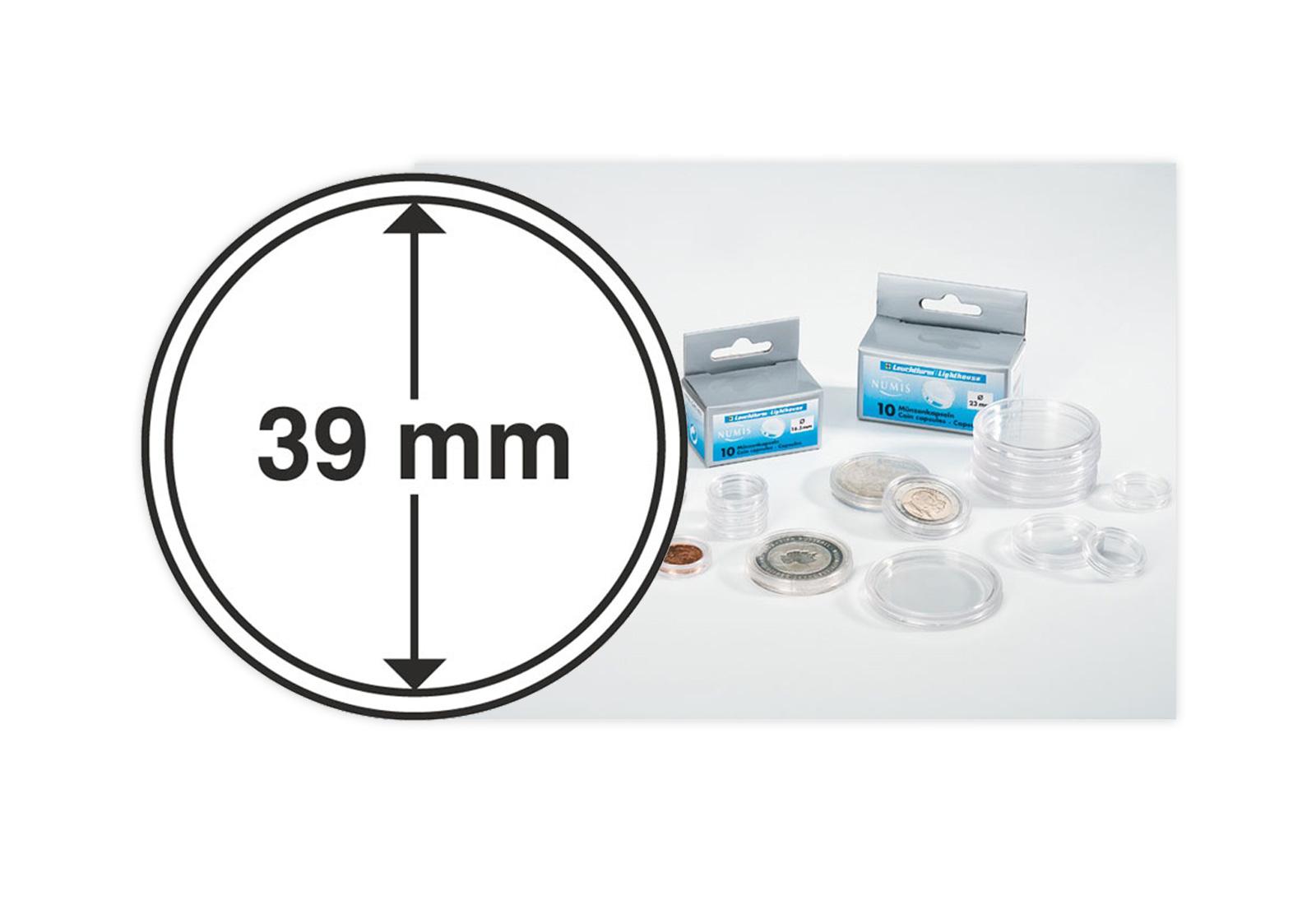 [39 mm] Leuchtturm Münzkapseln im 10er Pack